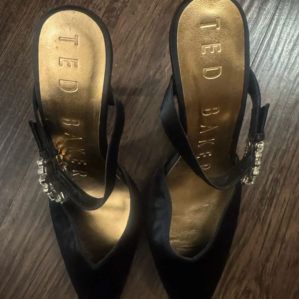 Ted Baker Black Satin Heels with Crystal Embellishment - Picture 5 of 8